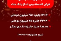 آغاز جشنواره حساب های قرض الحسنه پس انداز بانك ملت/ 1404 جایزه نقدی 250 میلیون تومانی به همراه هزاران جایزه نقدی دیگر